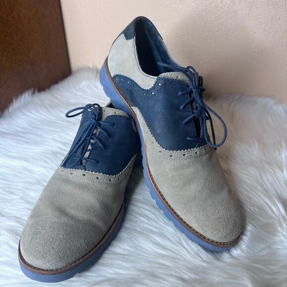 Rockport Ledge Hill Tan & Blue Suede & Leather Wingtip Oxford Shoes Size 11